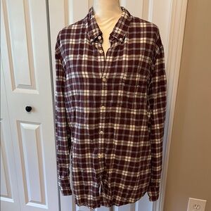 American Eagle Outfitters Brown and White Casual Button Down Shirt